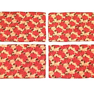 Christmas Placemats Poinsettia Set of 4 Reversible Red Quilted Fabric Rectangle